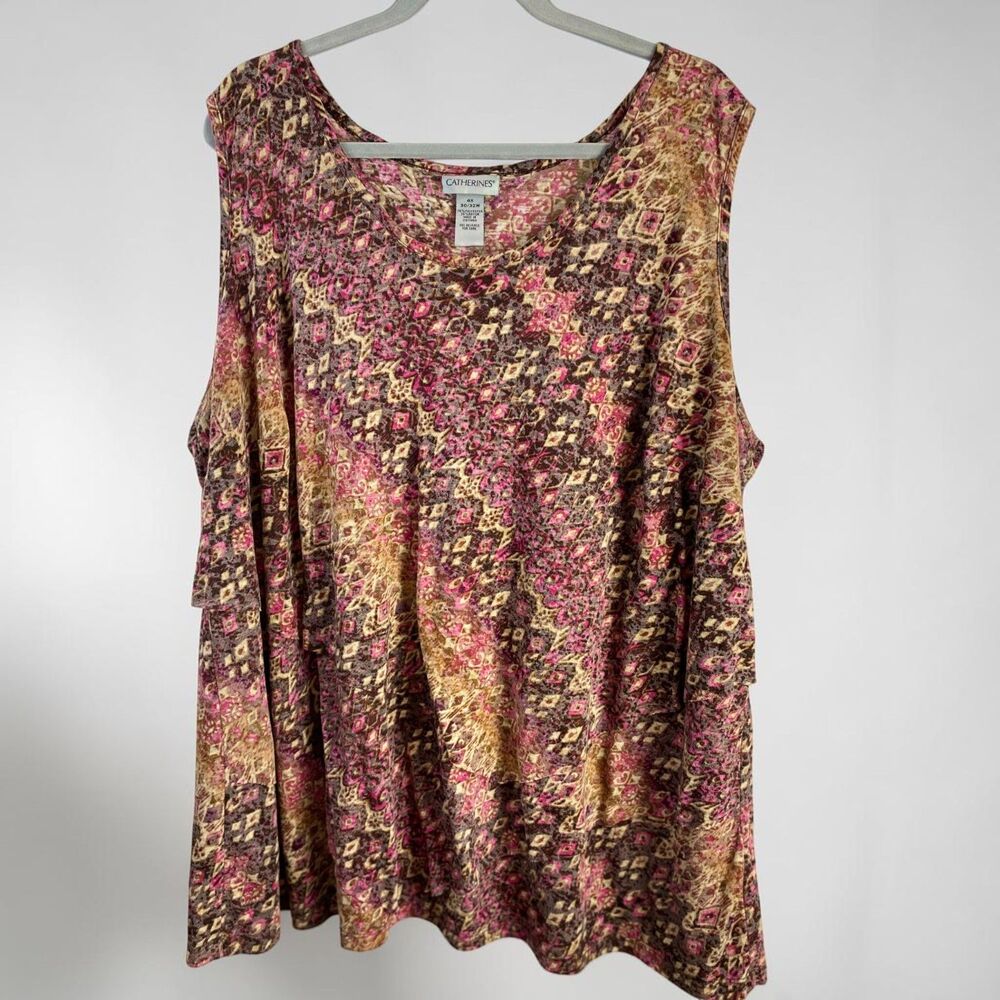 Catherines 4X Tank Top Womens Plus 30/32 Pink Purple Geometric Tiered Layered